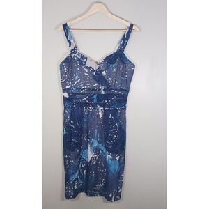 Peruvian Collection Blue Silk Blend Overlay Sheer Dress Size 8 Feminine Flowy